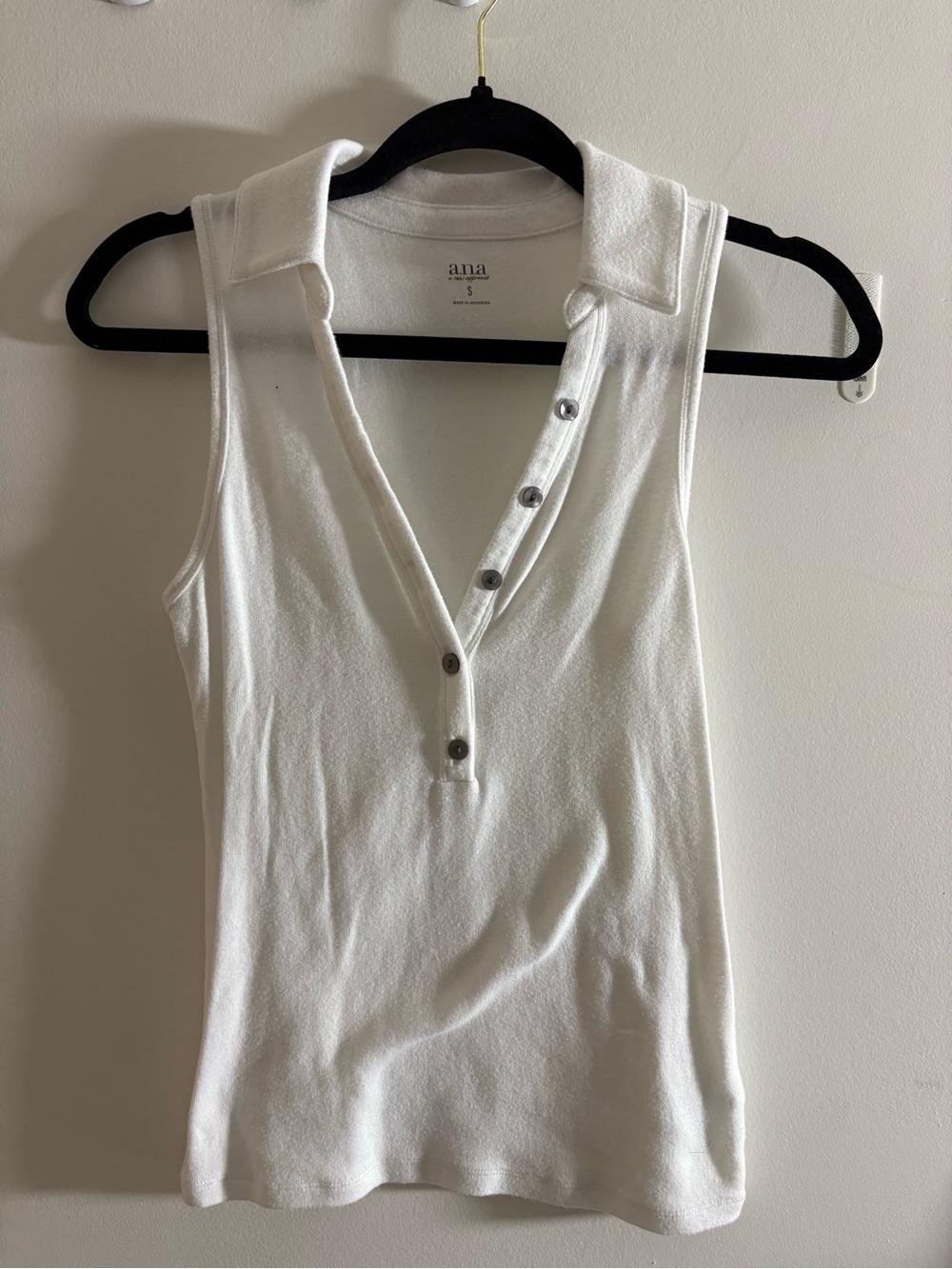 a.n.a White Sleeveless Polo Knit Tank with Button Placket